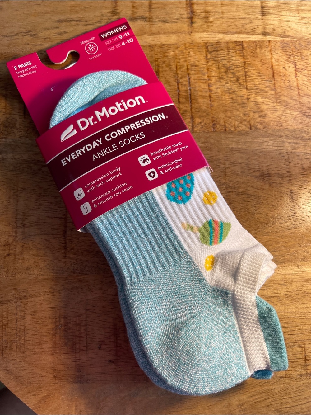 Dr Motion 2pk Pickleball Compression Ankle Socks - Light Blue & White Size 4-10